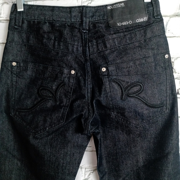 🔥SOLD🔥ROCAWEAR Mens Black Denim Jeans 32 x 34 - Picture 4 of 11